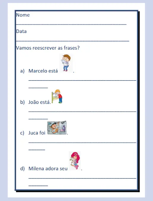 Atividade 1º ano -  Reescrever frases