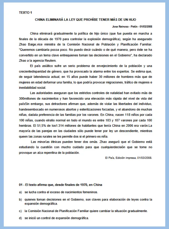 Atividade com Texto - Língua Espanhola 9º ano (gabarito)