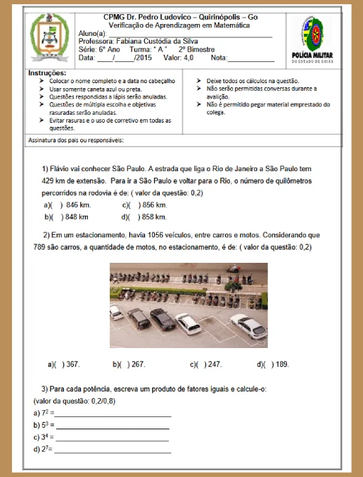 Teste Matemática - 6° Ano Fundamental