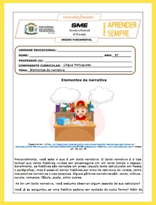 Texto Atividades • Elementos da Narrativa - Língua Portuguesa 6º ano Fundamental