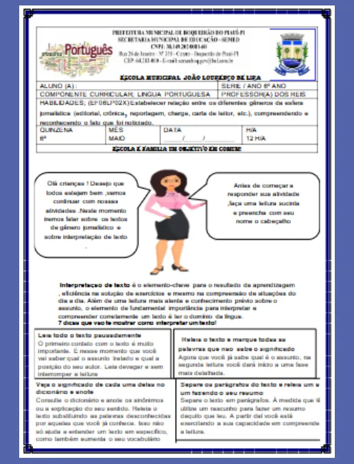 Atividades Textos e Gêneros - Língua Portuguesa 6º ano