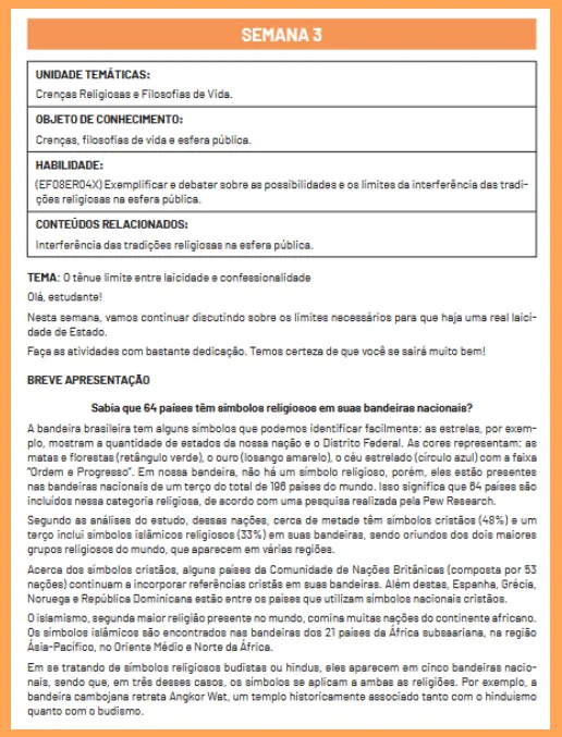 Atividade - Crenças religiosas e Filosofias de Vida  8º ano