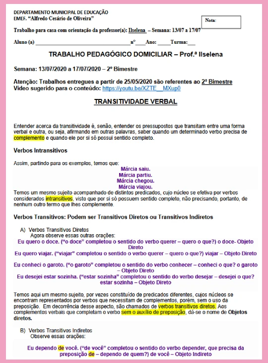  Transitividade Verbal - Língua Portuguesa 8º ano