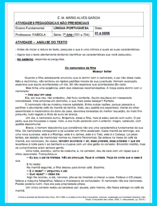 Atividade • Análise de Texto - Língua Portuguesa 7º ano