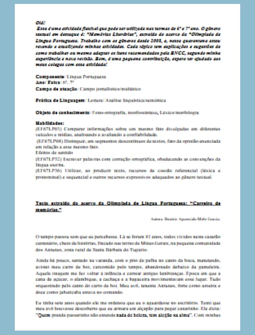 Atividade - Leitura Análise linguística semiótica 6º e 7° ano (garabito)
