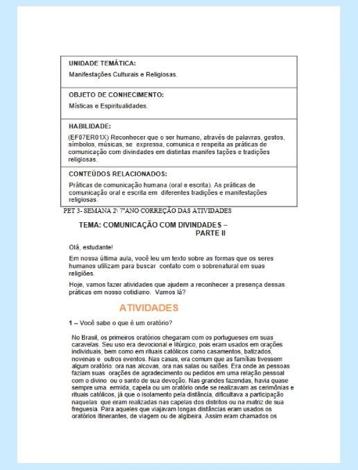 Atividade • Manifestações Culturais e Religiosas 7º ano -com gabarito