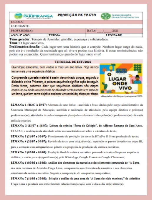 Atividade • Produção de Texto - L P 8º Ano