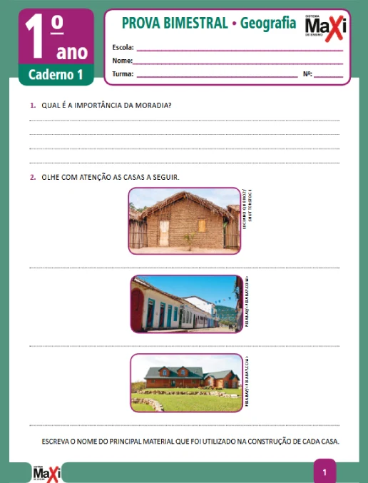 Prova • Geograia – 1º ano caderno 1 - Ens Fund 1
