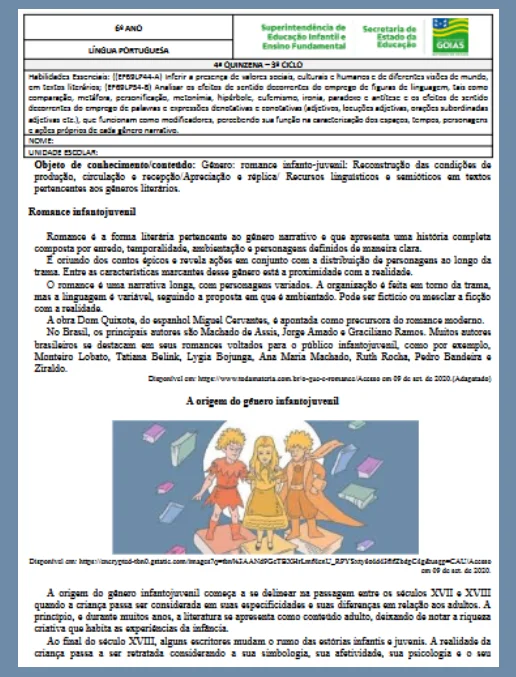Língua Portuguesa • Gênero Romance Infantojuvenil 6º ano (gabarito)
