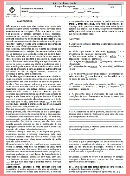  Texto Injutivo - Vocábulos e Verbos - Língua Portuguesa 8º ano