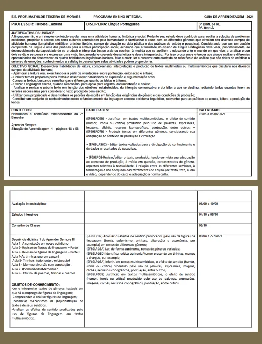Guia de Aprendizagem - Lingua Portuguesa 9º Ano