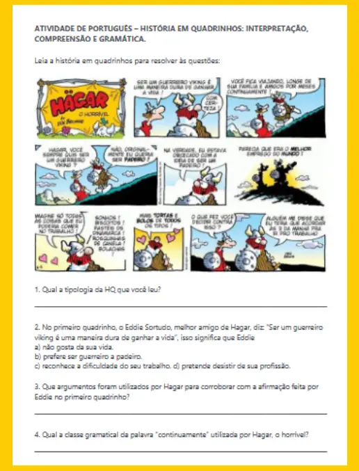 Atividade Tirinha • Interpretação, Compreensão e Gramática (gabarito)