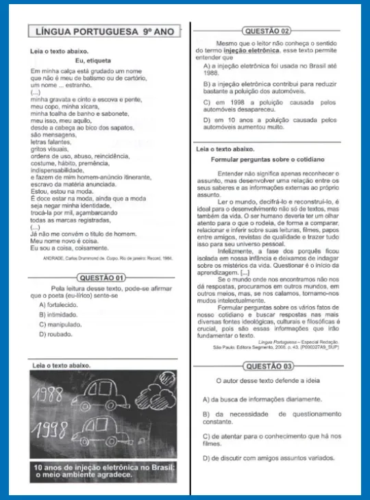 Prova Diagnóstica III • Língua Portuguesa 9º ano