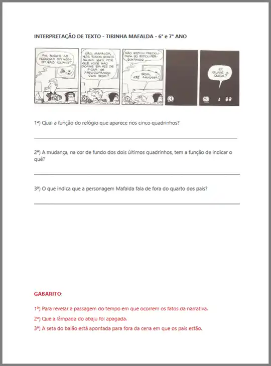 Mafalda – Interpretação de Texto - 6° e  7° ano