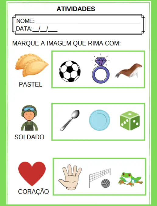 Atividade • Noção de Rima – Conciência Fonológica