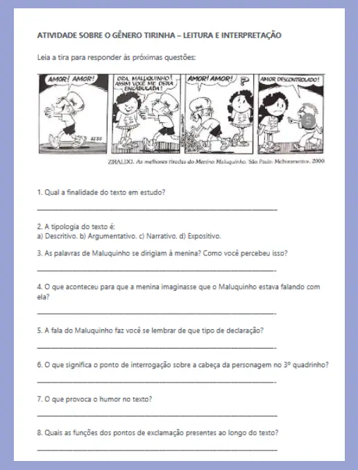 Atividade Tirinha Compreensão e Interpretação - Menino Maluquinho 