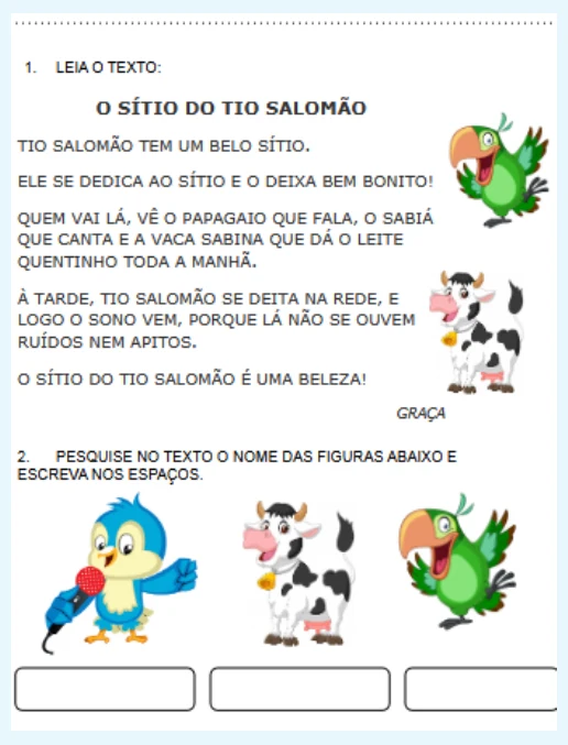 Atividade - Língua Portuguesa 1º ano Fundamental