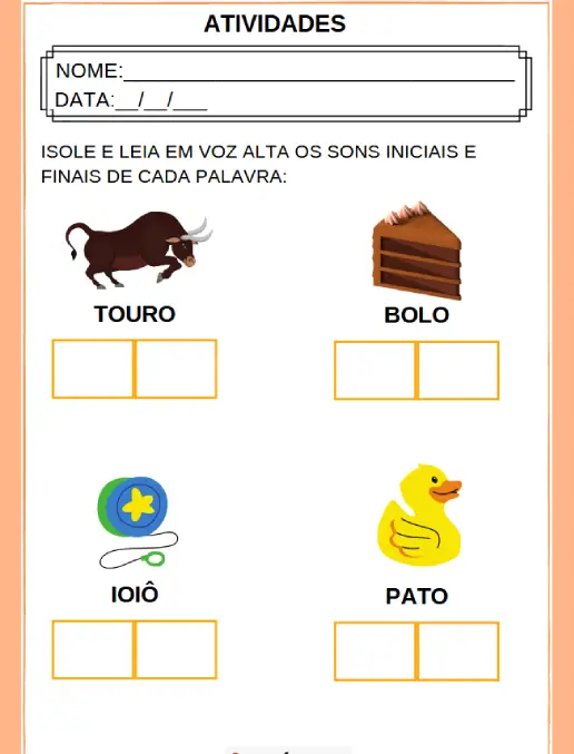 Atividade • Conciência Fonêmica – Conciência Fonológica