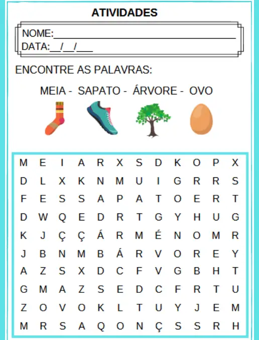 Atividade • Noção de Palavra - Conciência Fonológica