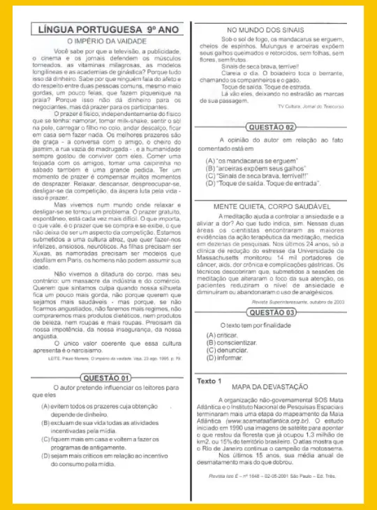 Prova Diagnóstica V • Língua Portuguesa 9º ano