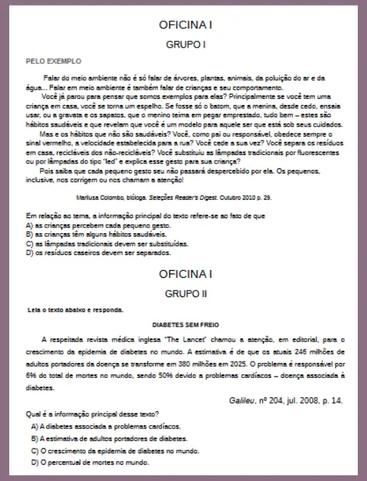 Atividade • Oficina I - Textos e Grupos
