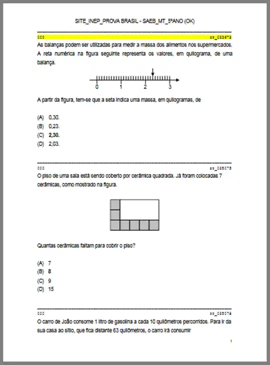 Prova Brasil • 5° ano Ensino Fundamental (gabarito)