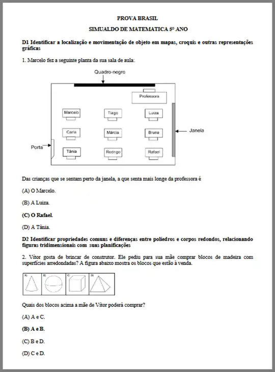 Prova Brasil • Simulado Matemática 5º ano EF - bloco 3 (gabarito)