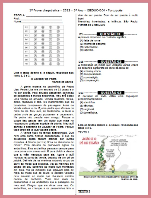Prova Diagnostica 2013 • Língua Portuguesa 9º ano