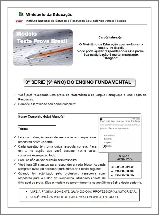 Modelo Prova Brasil e Saeb - Língua Portuguesa e Matemática 9° ano