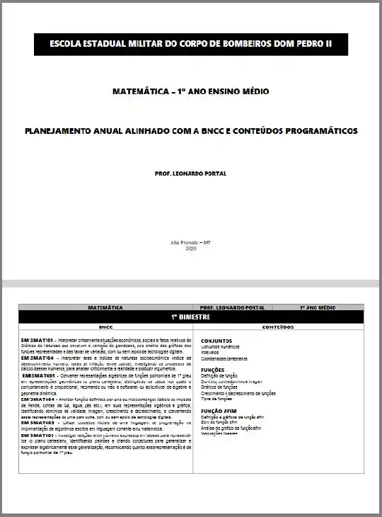 Planejamento • Matemática 1° ano - Ensino Médio