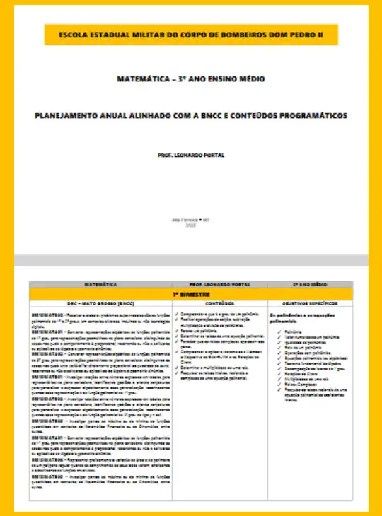 Planejamento • Matemática 3° ano – Ensino Médio