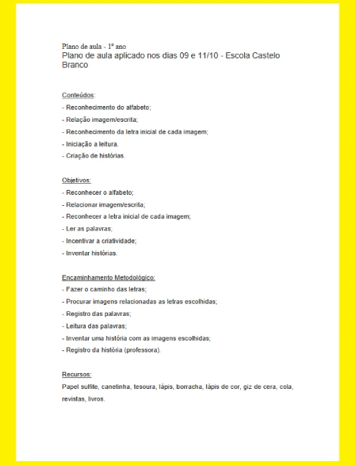 Plano de Aula •  Alfabetização - 1º Ano Fundamental