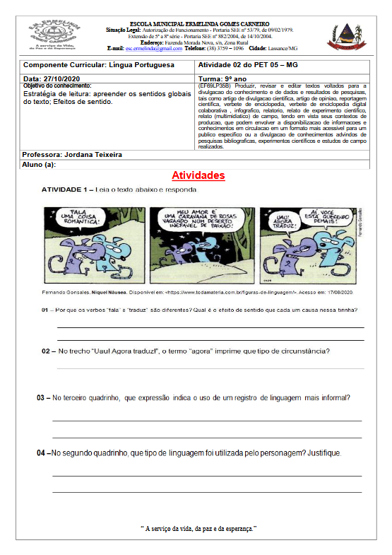 Atividades 02 • Português-Inglês 9ºano EF