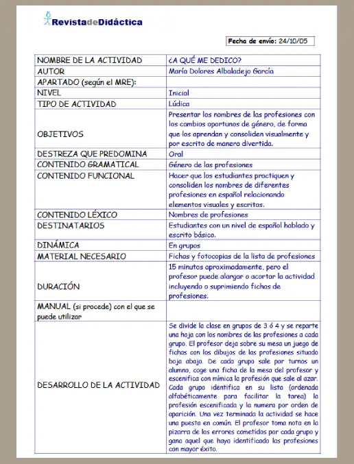 Espanhol • Plano de Aula Lúdico - Profesiones