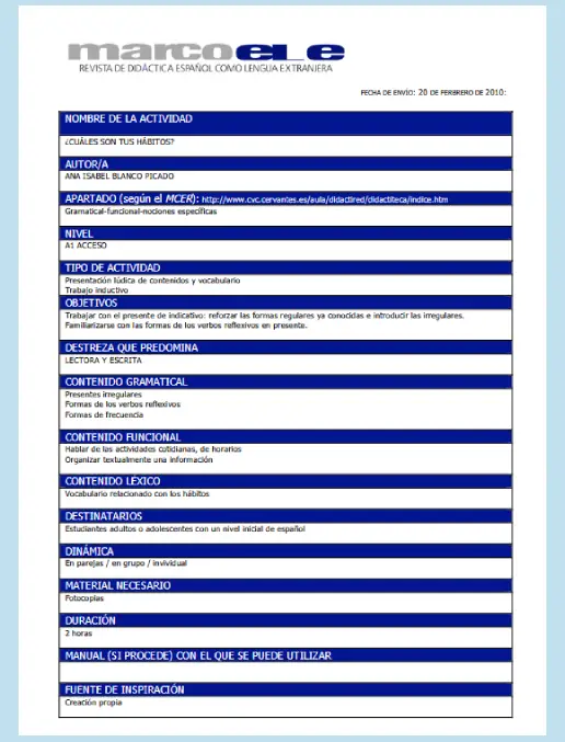 Espanhol • Plano de Aula Lúdico – Los Hábitos