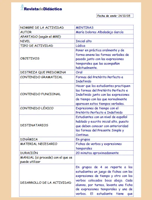 Espanhol • Plano de Aula Lúdico - Verbos