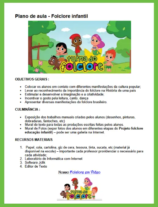 Plano de aula • Folclore Infantil