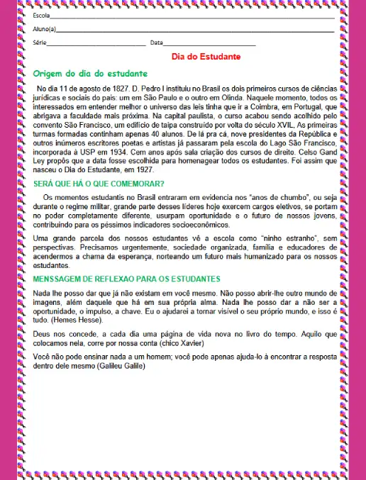 Atividade • Origem do Dia do Estudante