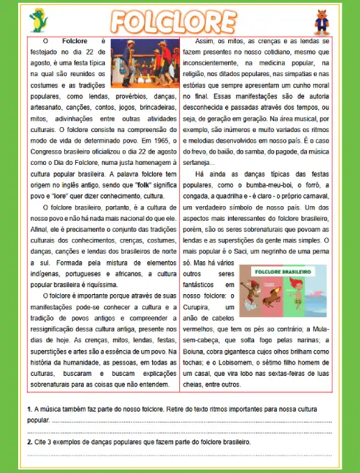 Atividade Folclore • Interpretação de Texto
