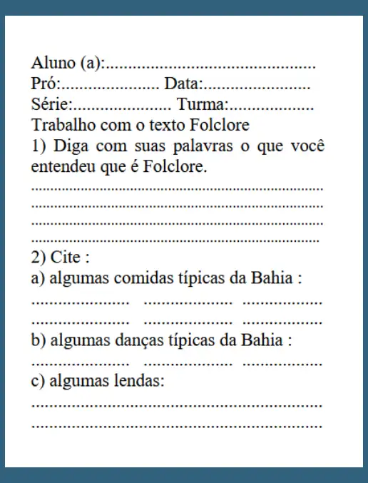 Atividade Folclore • Trabalho com Texto Folclore