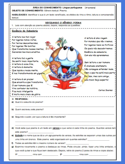 Atividade • Gênero Textual - Revisando o Gênero Poema