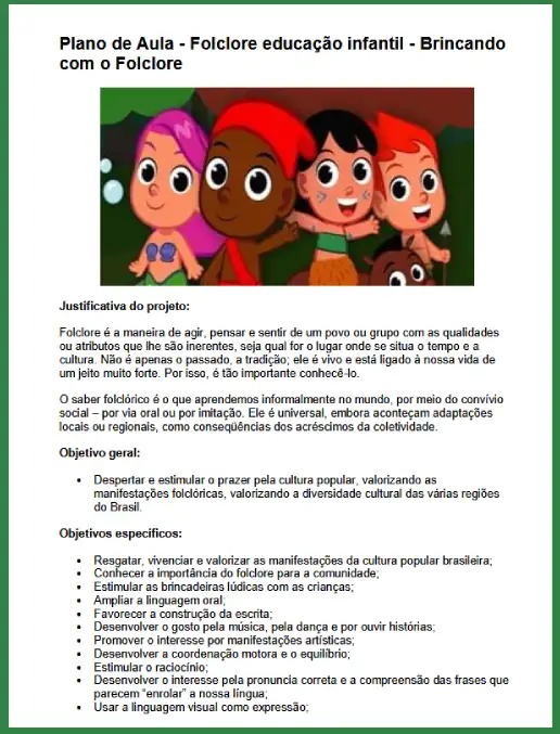 Plano de aula Brincando com o Folclore