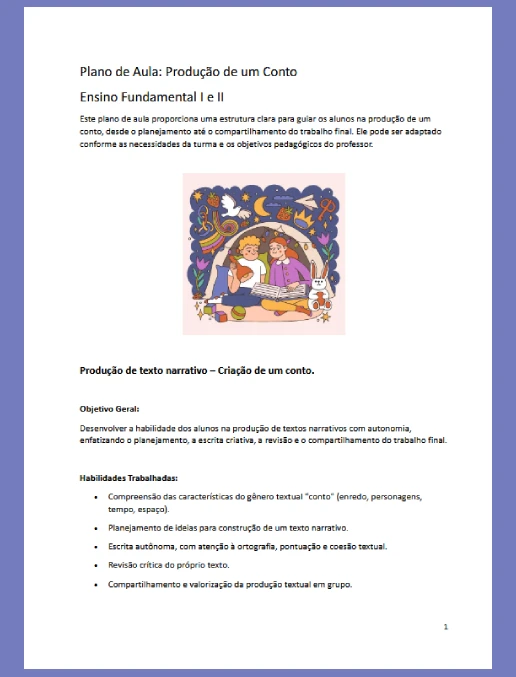 Plano de Aula • Produção de um conto - Ens. Fundamental I e II