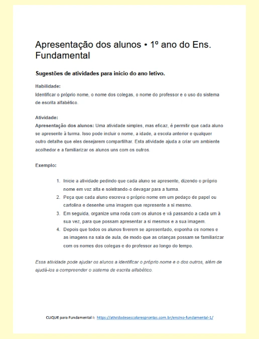 Apresentação dos alunos • 1º ano Ens Fundamental