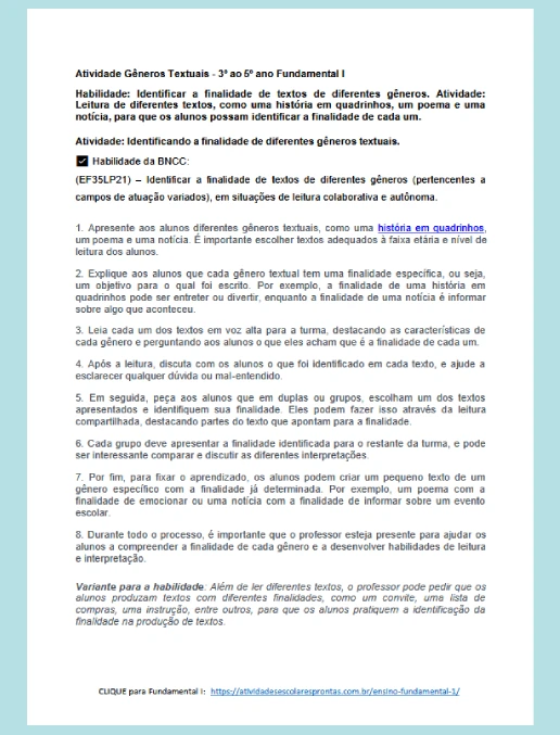 Atividade Gêneros Textuais • 3º ao 5° Ano Ensino Fundamental