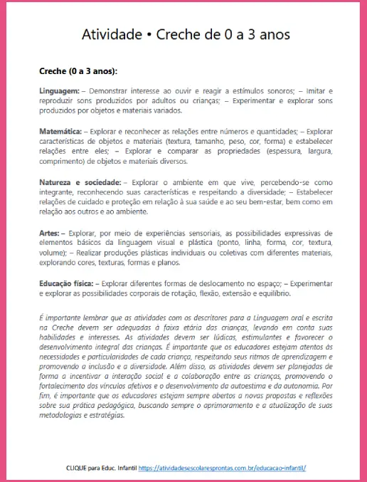 Atividade • Creche de 0 a 3 anos