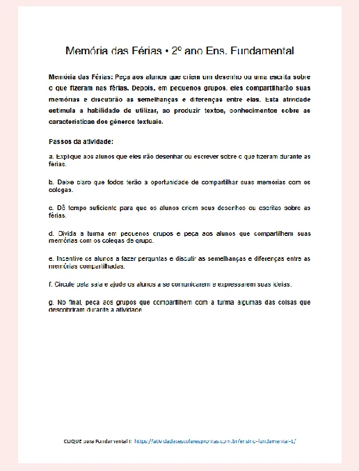 Memória das Férias • 2º ano Ensino Fundamental