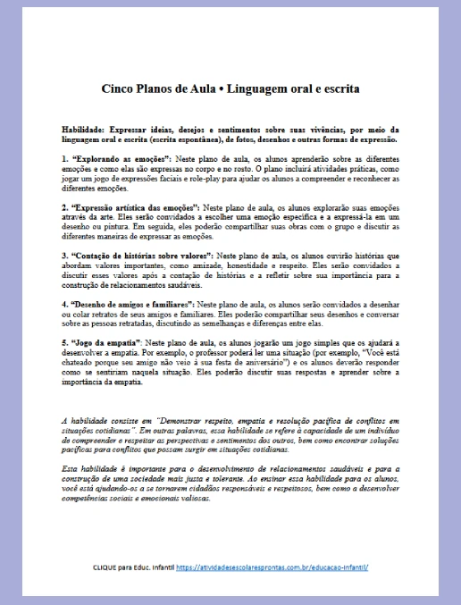 Cinco Planos de Aula • Linguagem - Pré-escolar e Ensino Fundamental I