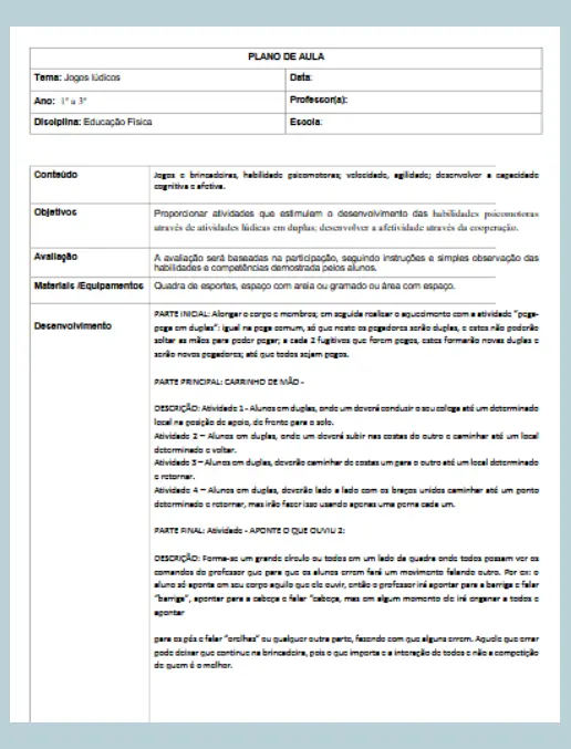 Plano de Aula • Ed. Física – Jogos Lúdicos 1 – EF 1º a 3º ano