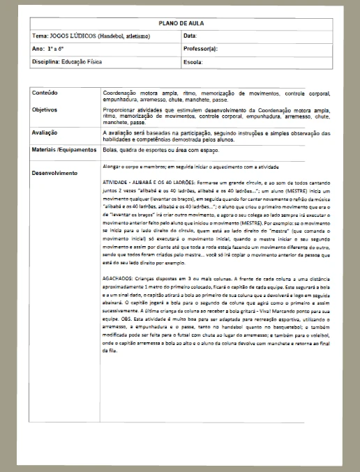 Plano de Aula • Ed Física – Jogos Lúdicos 2 – EF 1º a 6º ano